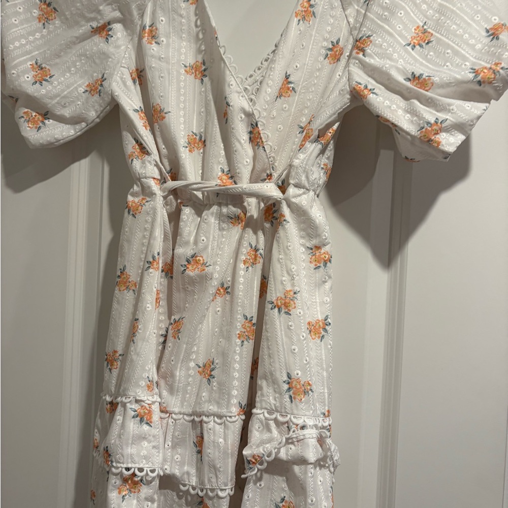Simplee Apparel White Embellished Tie Front Sundress
